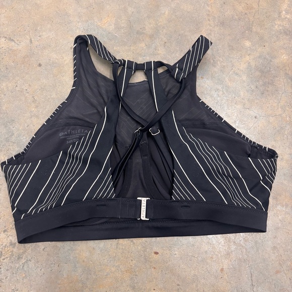 Athleta High Neck Bikini Top black white geometric stripe pattern Womens 34D - Picture 2 of 5